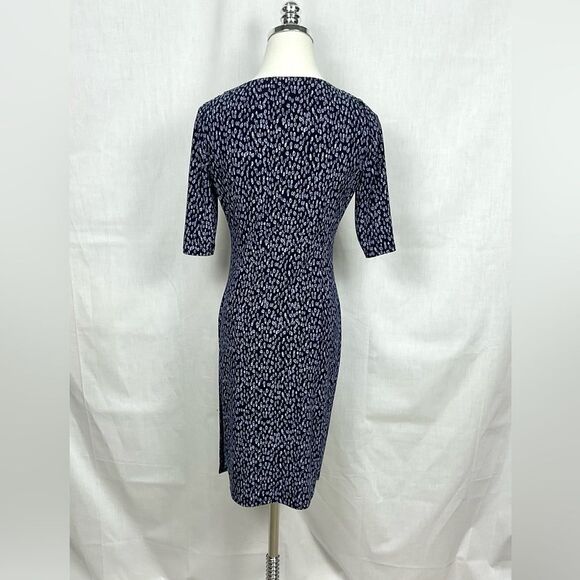 Lauren Ralph Lauren Ruched Dress Navy Printed Matte Jersey Knit Sz 6P Office - Picture 6 of 12